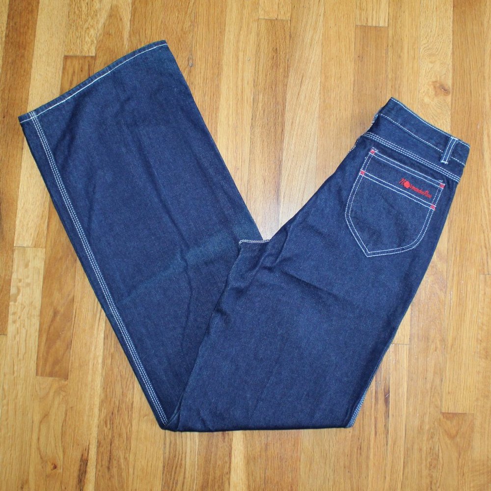 Vintage Normandee Rose Blue Denim High Rise Bell Bottom Jeans Women's 29”x37.25”